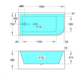 ANGOLO CORNER BATH 1500 Left